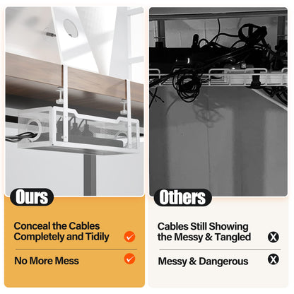 Under Desk Cable Management Tray White, Cinati Wire Organizers No Drill, Cable Tray with Clamp for Wire Management, Cord Organization Box for Office, Home - No Damage to Desk