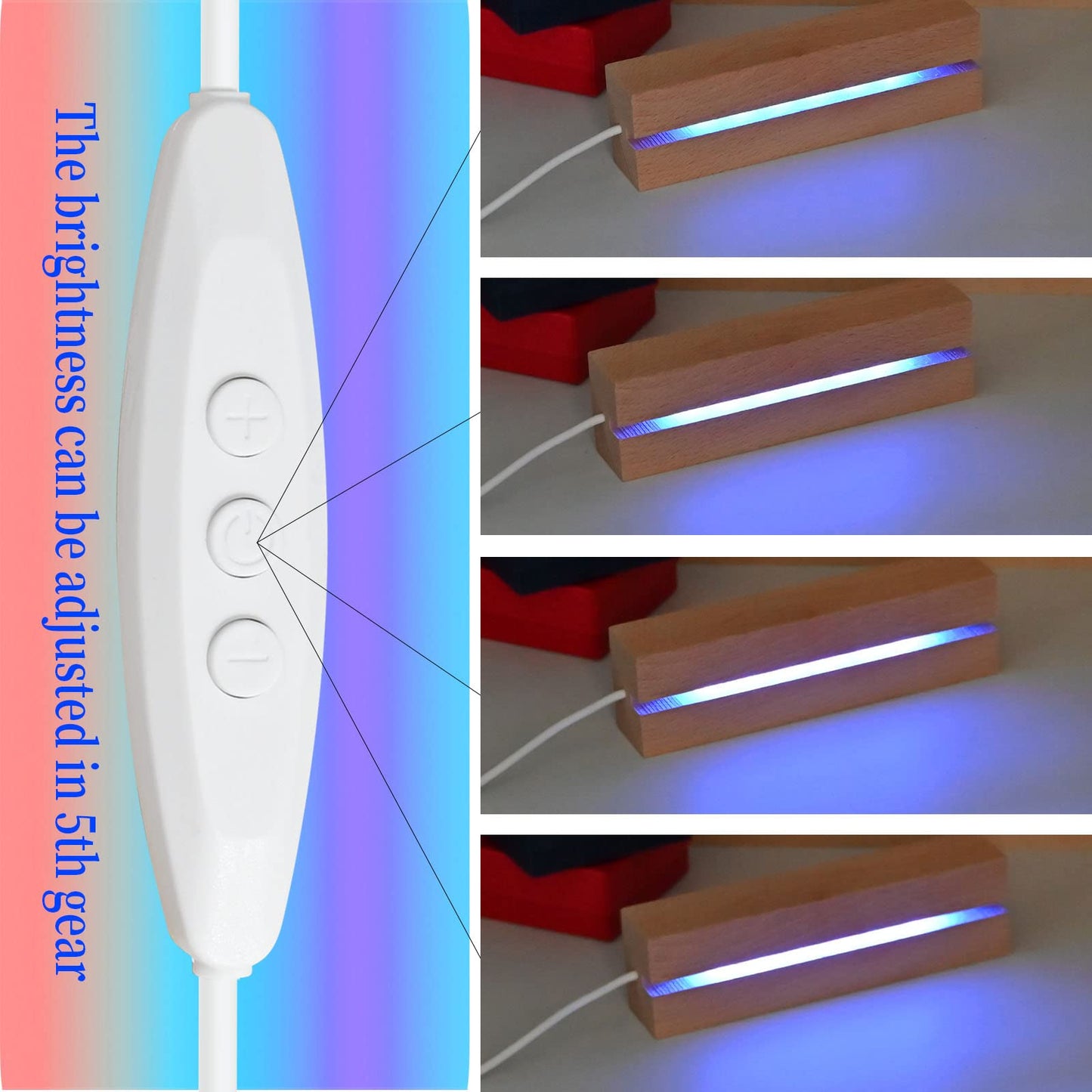 EATAKWARD 4 Pcs 5.9 Inch Wood Rectangle Light Display Pedestal, Wooden LED Display Base Dimmable Colorful Lights Lamp Stand for Acrylic, Crystal, Night Light, Glass Resin Art with USB Cable