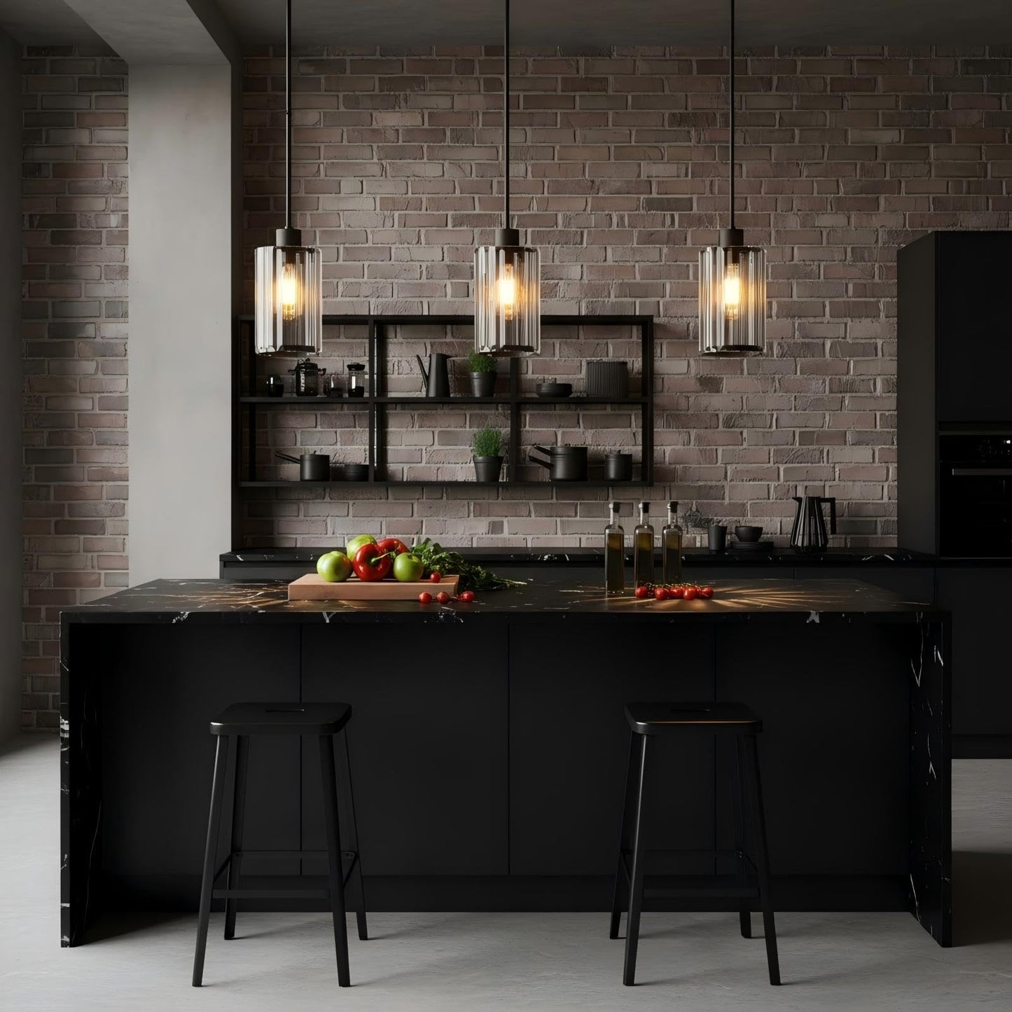Virelite Modern Clear Fluted Glass Pendant Light 1 Pack - Thick Ribbed Glass with Soft Glow, Adjustable E26 Hanging Lamp for Kitchen Island & Dining Room