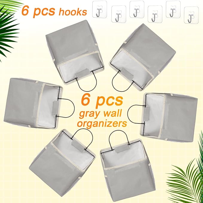 Chumia 6 Pack Wall Hanging Storage Basket Bathroom Closet Hanging Storage Bag