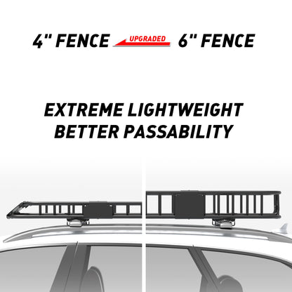 Wildroad Roof Rack Cargo Basket, Upgraded 4” Fence Wide Car Roof Basket, 64"x 50"x 4" Universal Car Top Carrier Basket with Super Duty Bungee Cargo Net and Ratchet Straps Fits for SUV Truck Cars