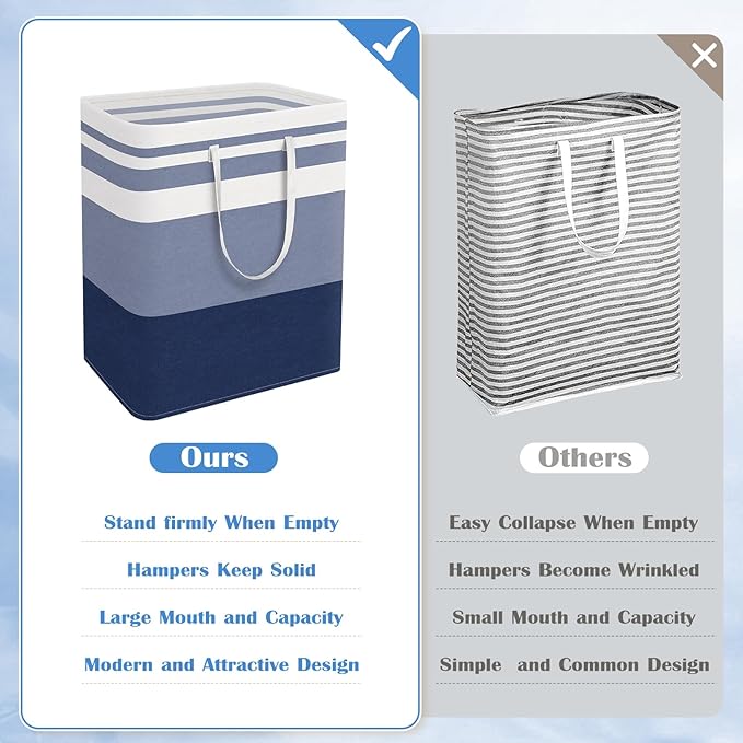 BlissTotes 3-Pack Laundry Basket, Freestanding＆Waterproof Laundry Hamper
