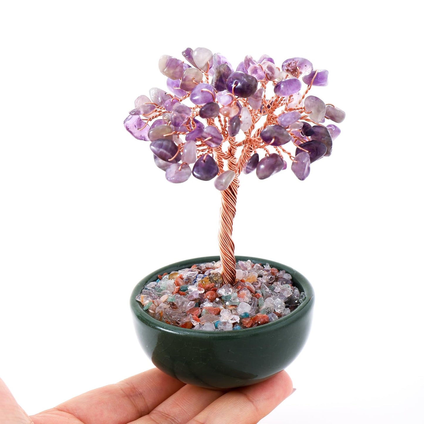 1PC Natural Amethyst Crystal Tree Handmade Wire Life Small Bowl Flowerpot Base Reiki Healing Feng Shui Mineral Specimen Tabletop Ornaments