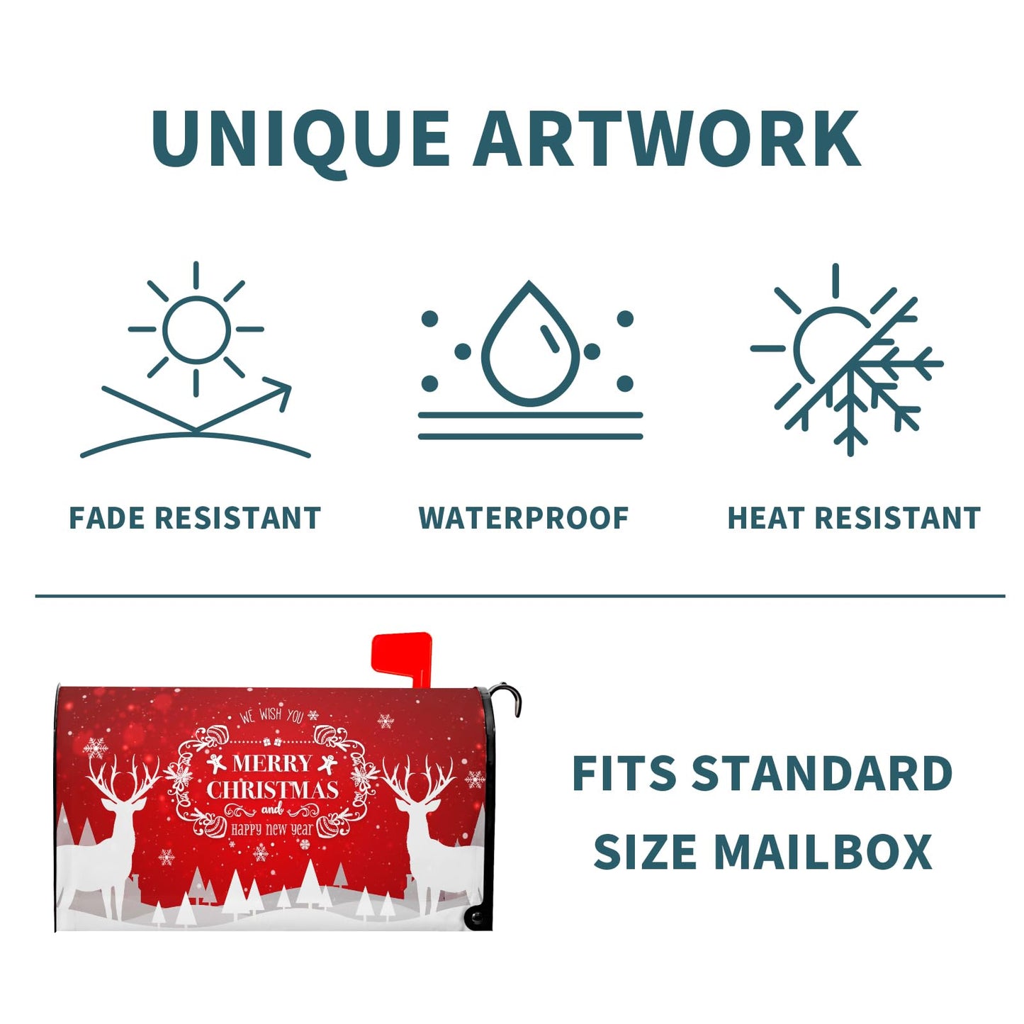 Anyako Merry Christmas Red Deer Snowflakes Mailbox Cover Winter Red Mailbox Covers Magnetic Standard Size 21" X 18" Holiday Xmas Mailbox Wrap Post Letter Box Cover Decor for Home Outdoor Yard Garden