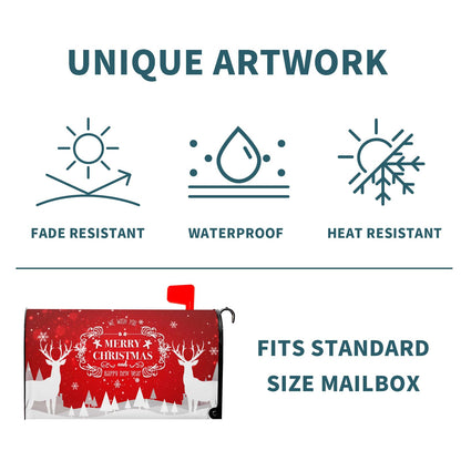 Anyako Merry Christmas Red Deer Snowflakes Mailbox Cover Winter Red Mailbox Covers Magnetic Standard Size 21" X 18" Holiday Xmas Mailbox Wrap Post Letter Box Cover Decor for Home Outdoor Yard Garden