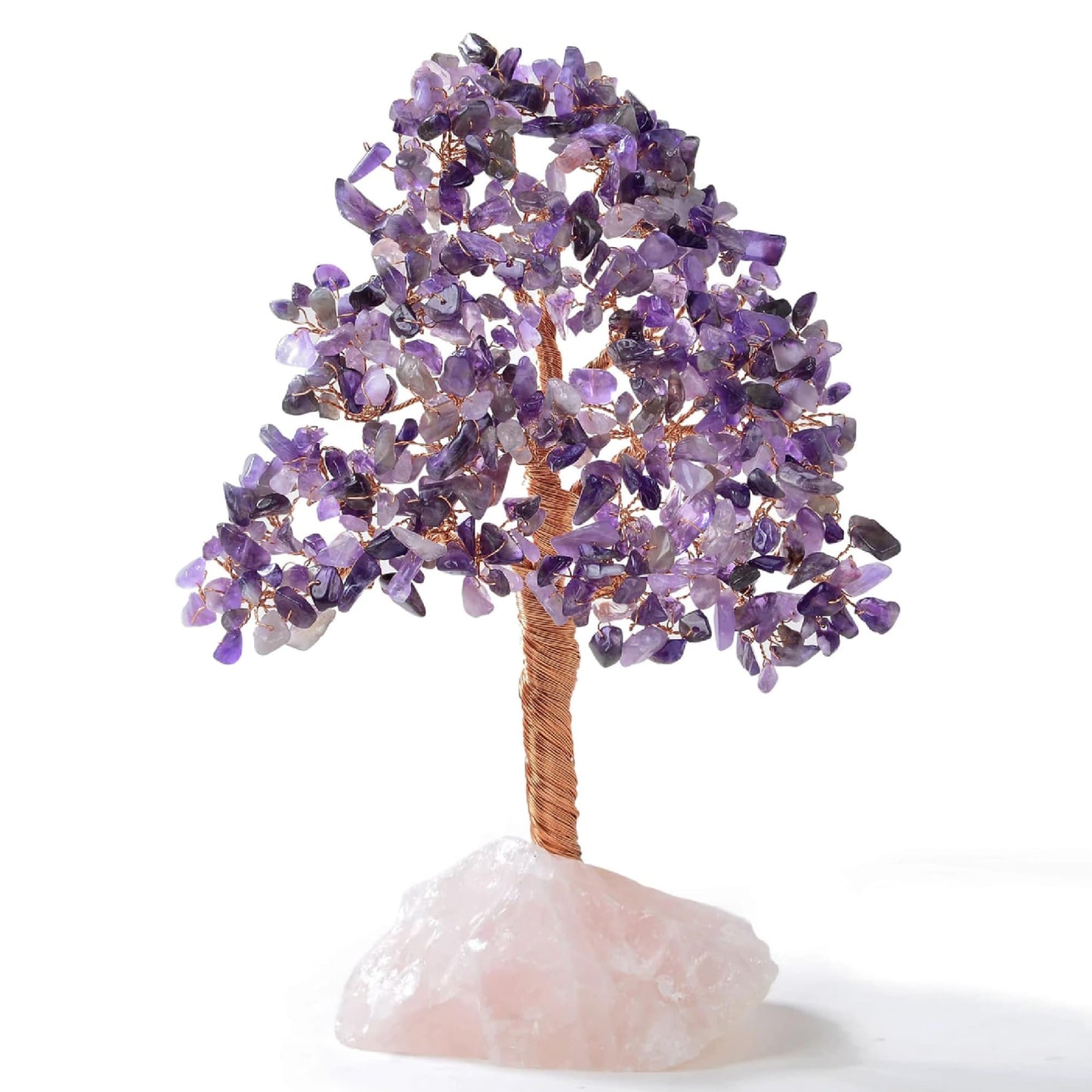 KALIFANO Premium Natural Amethyst (414 Gemstone Count) Chakra Crystal Tree with Rose Quartz Base with Healing Properties - Bonsai Feng Shui Money Tree for Positive Energy, Luck and Wealth