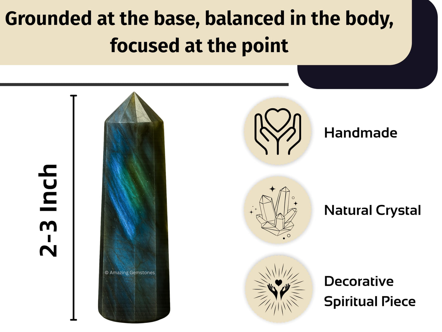 Amazing Gemstone Labradorite Crystal Towers - Natural Healing Crystal Point Obelisk for Reiki Healing and Crystal Grid (2" to 3" INCH)