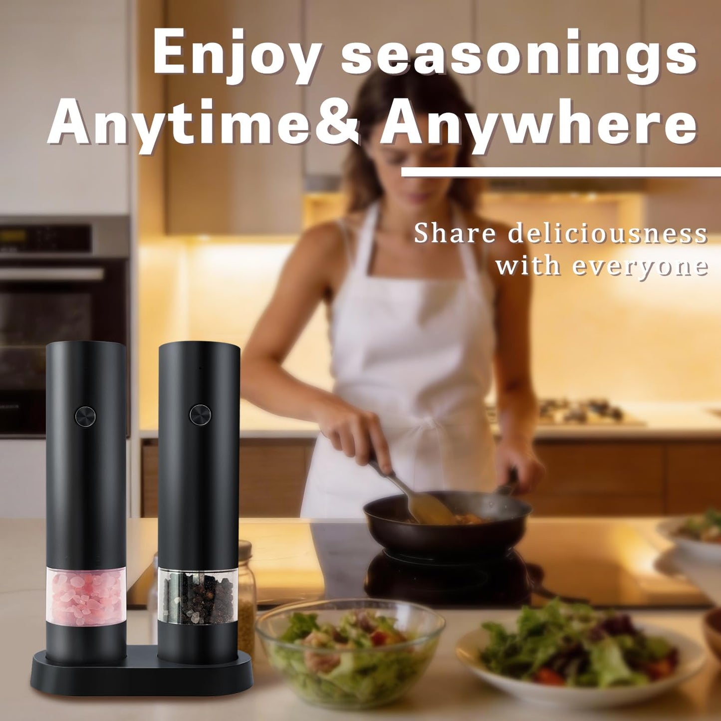 Electric Salt and Pepper Grinder Set, Rechargeable Automatic Salt and Pepper Shakers, One-Handed, Adjustable Coarseness, Pepper mills with stand, Seasoning Tools for Kitchen, Home Gifts