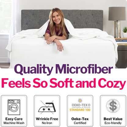 Extra Deep Pocket King Bed-Sheets – 4-Piece Includes: 18”-21” Inch Super Extra Deep Pocket Fitted Sheet – Oversize Flat Sheet – 2 Zipper Closure Pillowcases – Perfectly Fit – King Size – Bright White