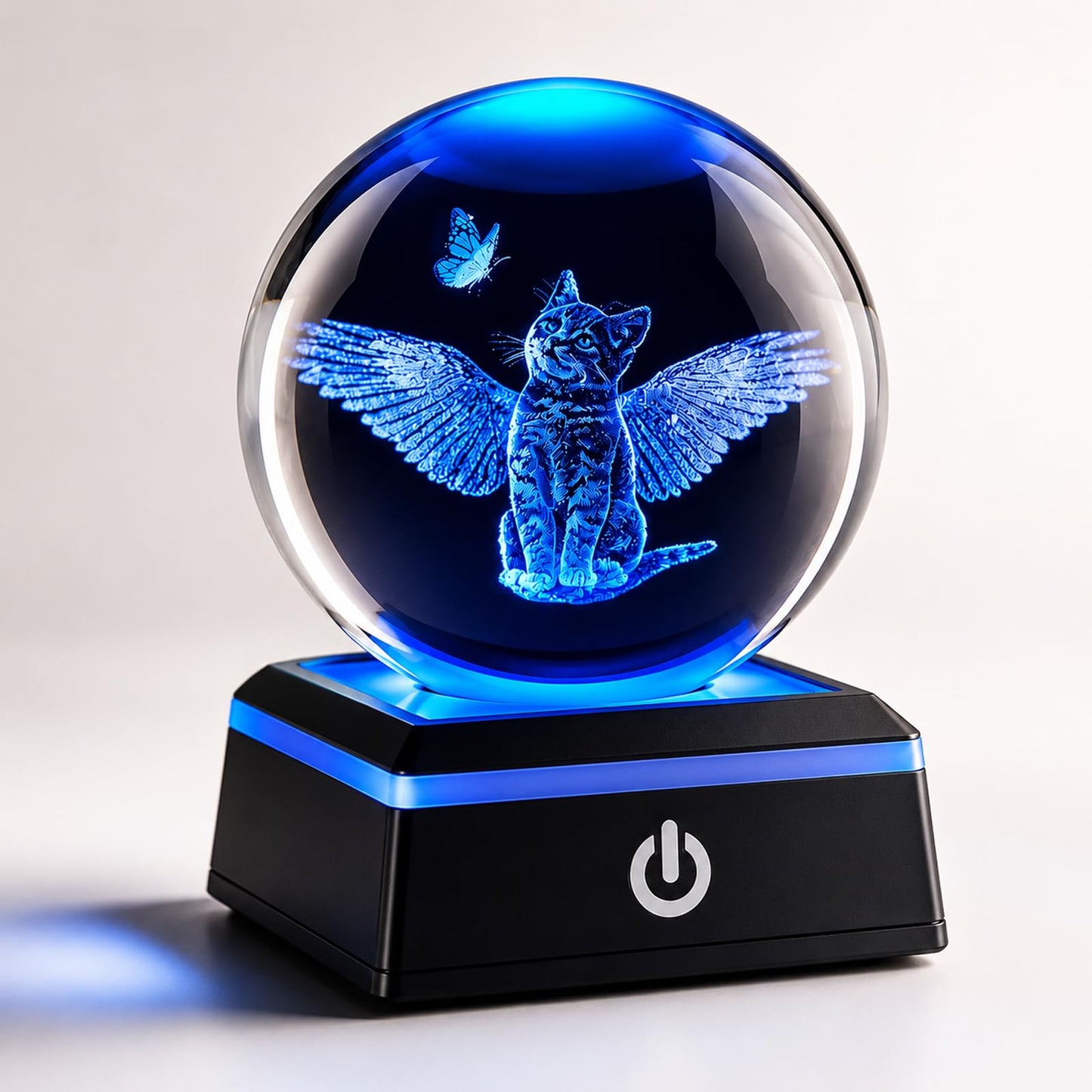 Zerelys 3D Cat Crystal Ball Night Light for Boys Girls, 3.15 Inch LED Crystal Lamp, Birthday Gift for Kids, Bedroom Decor with Gift Box (Cat)