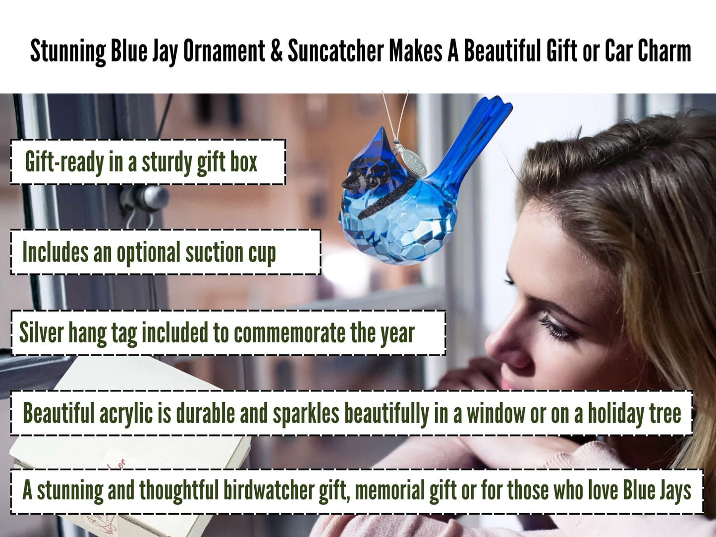 Birdwatcher Gift, Stunning Blue Jay Sparkling Suncatcher, Acrylic Ornament - A Perfect Bird Gift with 2026 Charm & Suction Cup - Stunning Acrylic Bird Suncatcher, Blue Jay Car Charm