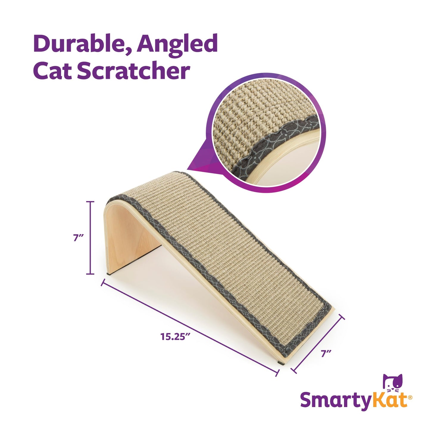 SmartyKat Sisal Angle Ramp Cat Scratcher for Indoor Cats & Kittens, Durable Sisal & Wood Scratching Pad, Includes Catnip, Gray/Taupe