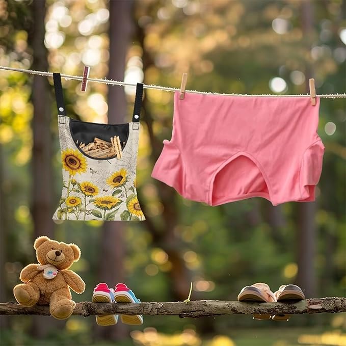 2 Pcs Sunflowers Print Clothespin Bag, Laundry Hanging Bag Fits Clothes Lines