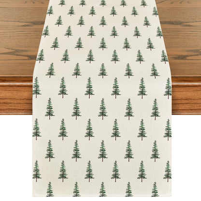 Artoid Mode Beige Xmas Tree Christmas Table Runner, Seasonal Winter Kitchen Dining Table Decoration for Home Party Decor 13x72 Inch