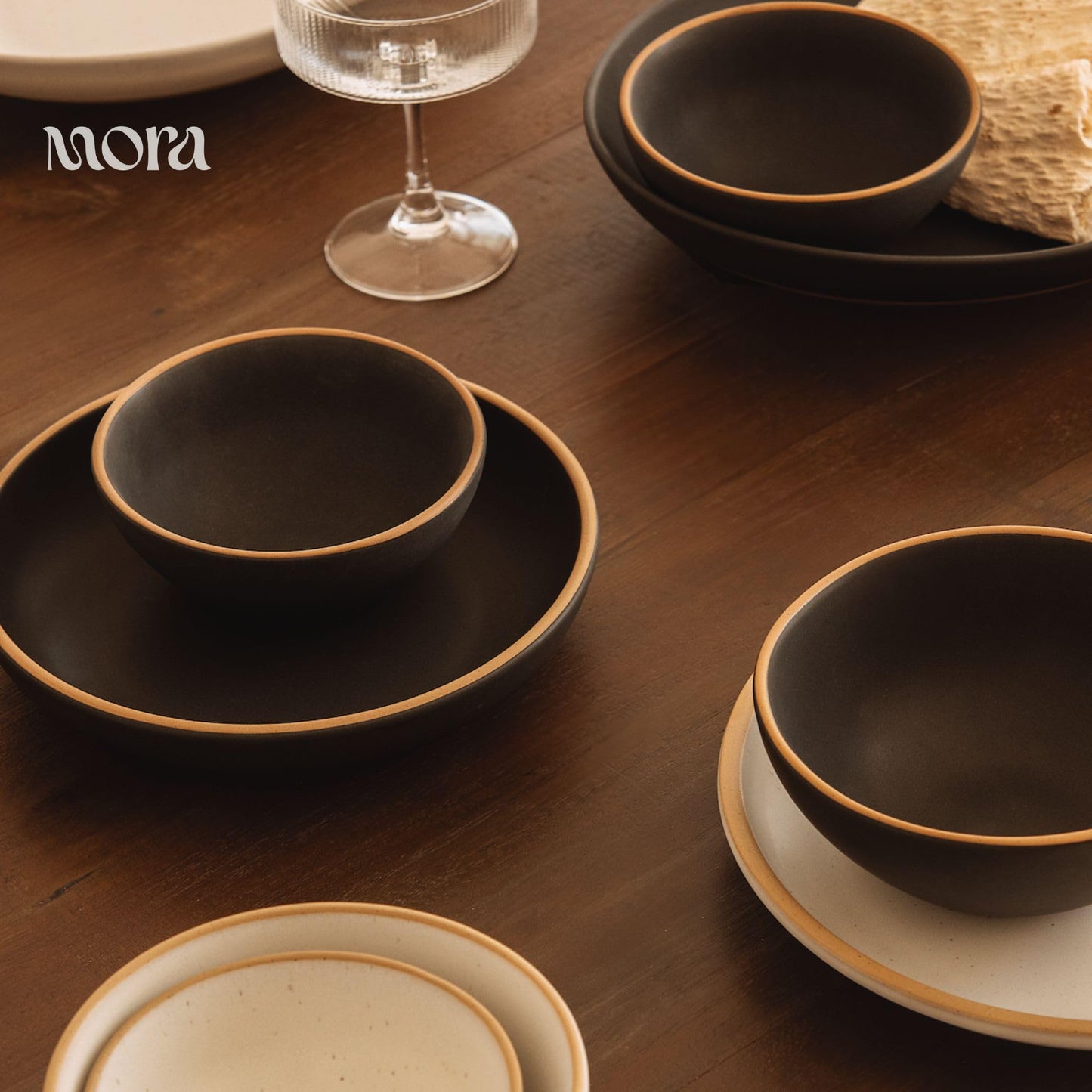 MORA Small Bowls Set of 4, 16oz Ceramic Pottery Dessert Bowls - Microwave, Oven and Dishwasher Safe - Liquorice
