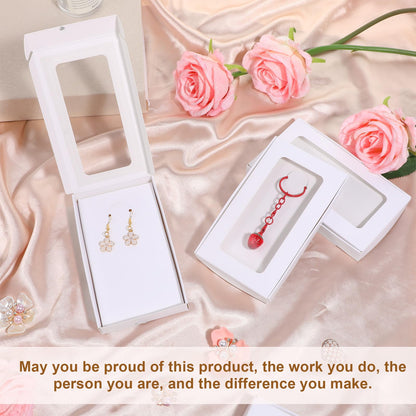 HANLANXUE 100 Pack Mini Jewelry Packaging Boxes with Clear Windows, 5.4"x3.4"x0.7" Paper Necklace Gift Box with Sticker Small Gift Boxes Bulk for Displaying Necklaces Rings Bracelets Earrings (White)