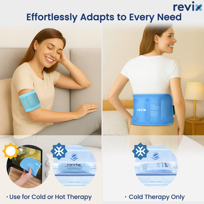 REVIX Ice Packs for Injuries Combo – 2 Packs of 10"x5" Hot Cold Gel Packs Reusable & 16"x9" Large Back Ice Pack, Flexible for Knees, Back, Shoulders, Arms and Legs, Care Package for Women and Men