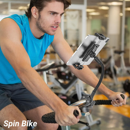 INSSKY All-Metal Gooseneck Spin Bike Tablet Holder, Mount for Exercise/Stationary Bike, Elliptical, Peloton, 360° Flexible Long Arm, Heavy-Duty No-Shake, Fit for iPad Pro/Air/Mini & 6.1-15.6" Devices