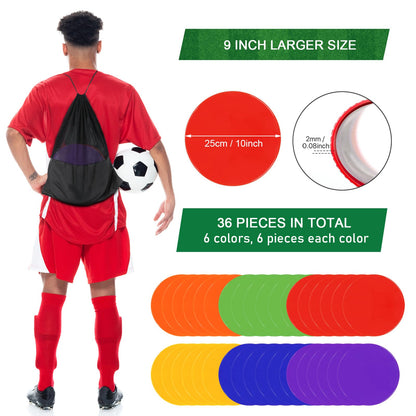 ZIECE Poly Spots Spot Markers for Gym Floor, 9inch 36 Pcs Flat Cones Non-Slip Rubber Floor Dots Circles for Sports Soccer Basketball Agility Training Dance Classroom