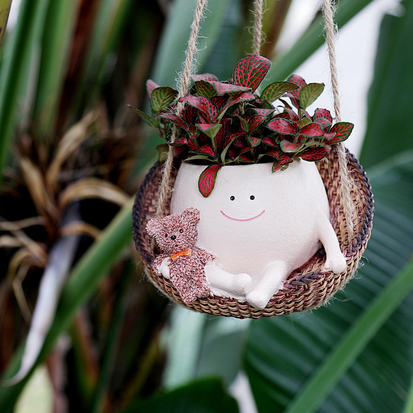 Camotank Hanging Swing Planter Pot for Indoor Outdoor Plants, Smiley Face Swinging Chair Plant Pots, Cute Flower Pot for Succulents Plants Live, Gift for Kids, Mom, Teachers, Christmas