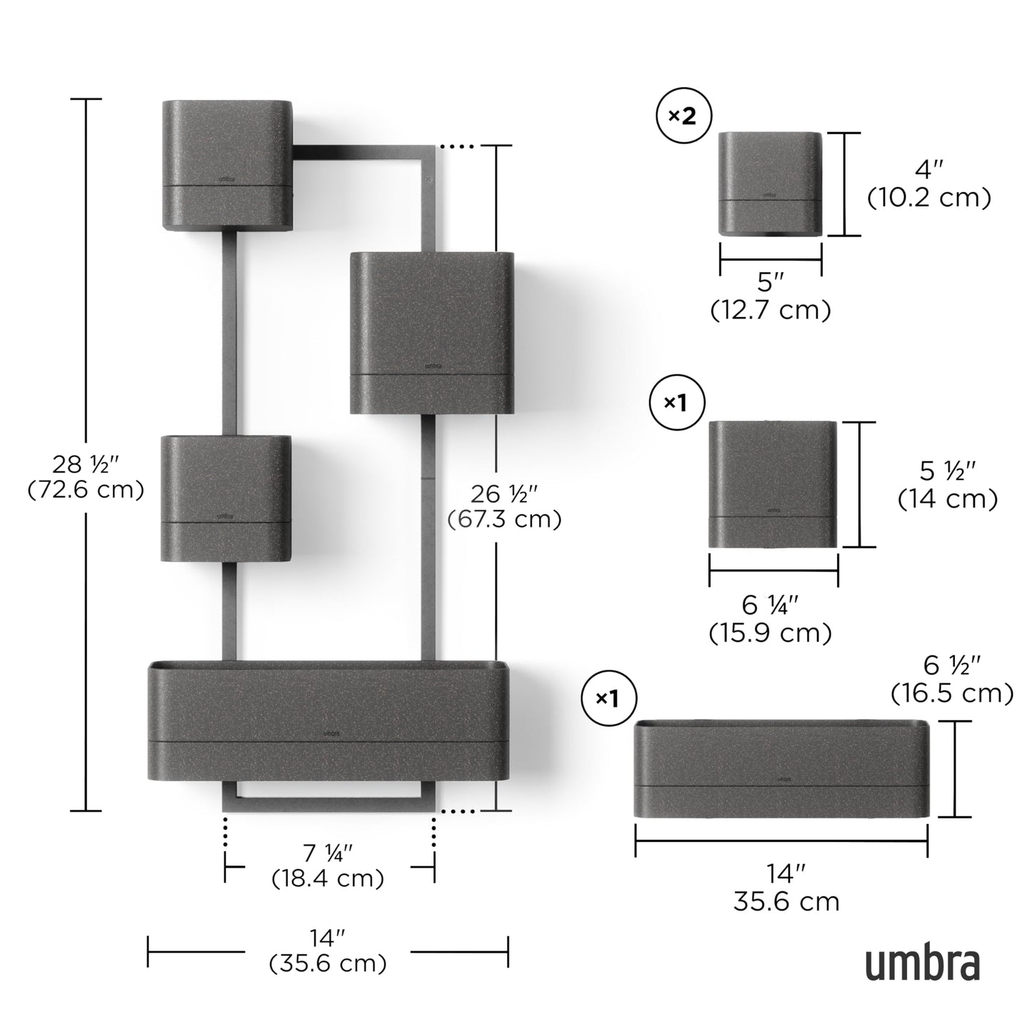 Umbra Cubiko Wall Planter with 4 Lightweight and Durable Pots (Black)