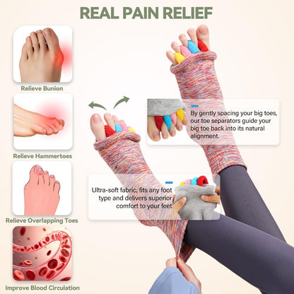 GEHENG Toe Separator Socks for Yoga Women Men, Bunion Corrector Spacers Straightener Socks for Pain Relief & Circulation Improvement, Toe Cushions Spreaders for Feet Alignment