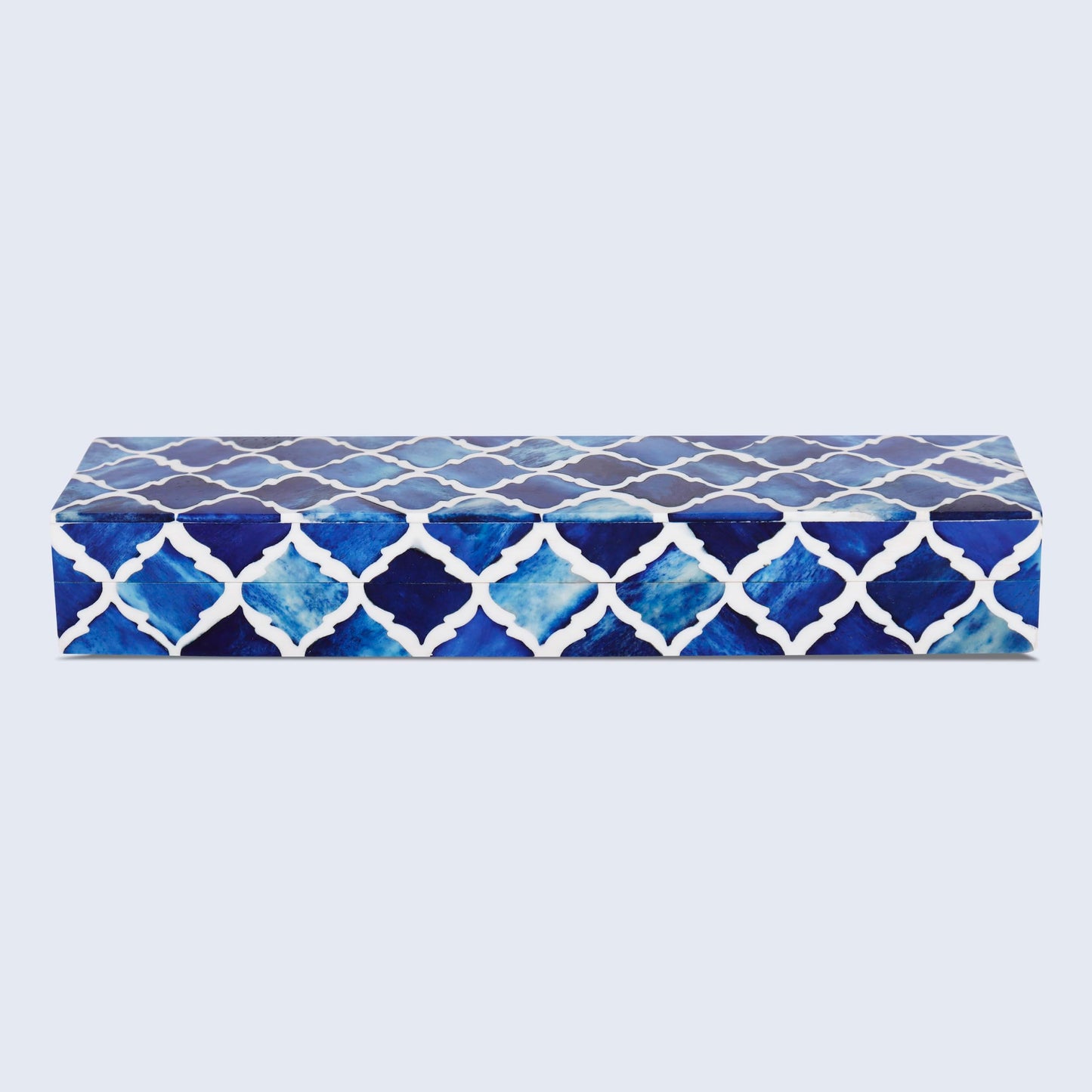 Handicrafts Home Decorative Storage Box with Lid, Moroccan Remote Control Holder Box, Slim Coffee Table Storage Organizer, Bone Inlay Resin Wooden Desk Shelf Storage Box, Blue, 10 x 2.5 x 1.5