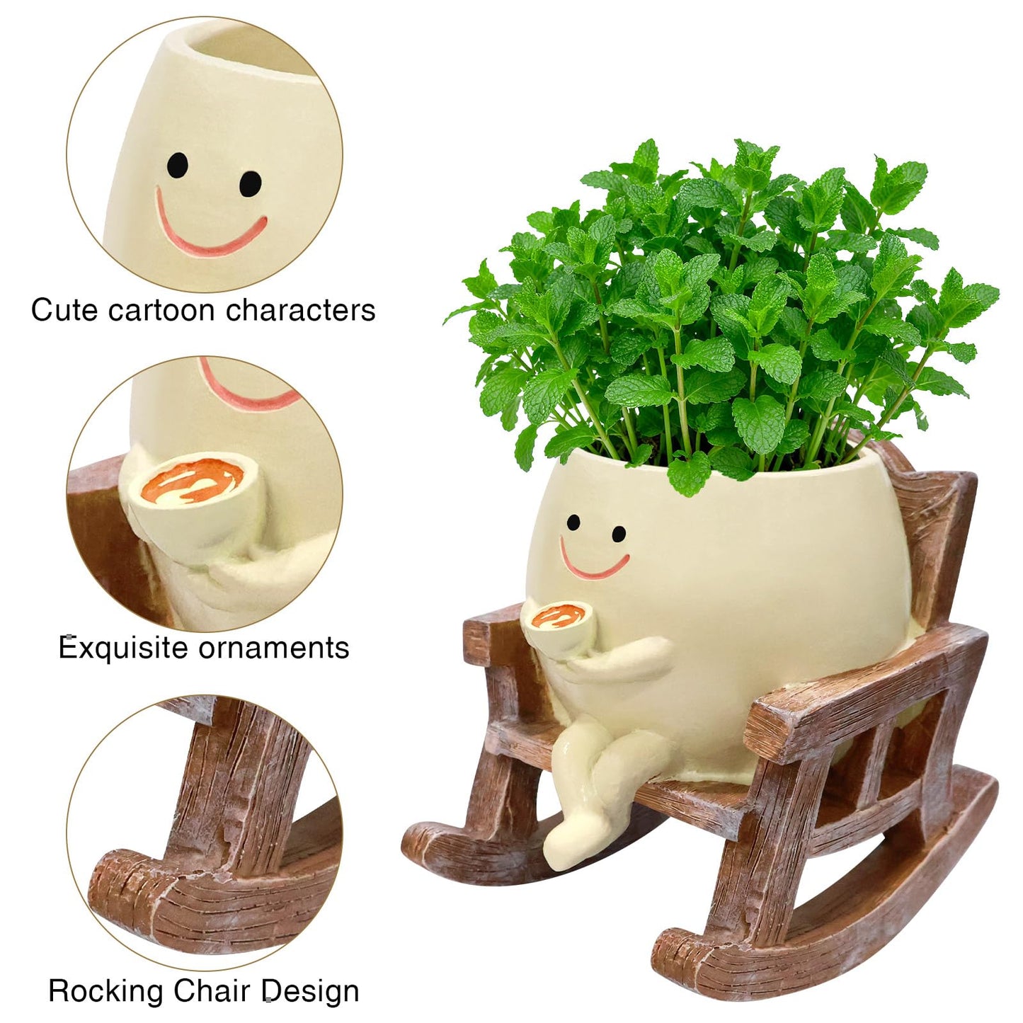 Shaddollvd Smiley Face Planter Pot,Cute Plant Pots for Indoor Outdoor with Drainage Hole,Unique Funny Flower Pot for Succulents,Plant Gifts for Mother's Day, Birthday, Christmas