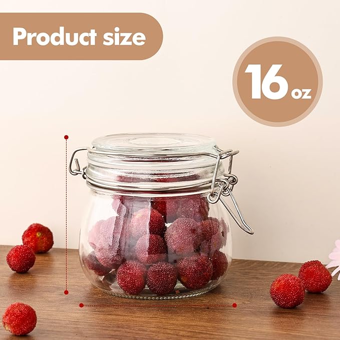 Liuruiyu 16oz - 6 Pack Round Glass Jars