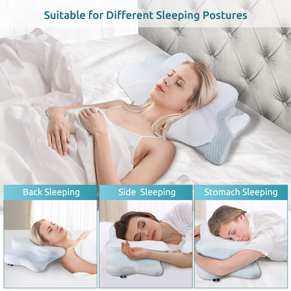 DONAMA Cervical Pillow for Neck and Shoulder,Contour Memory Foam Pillow,Ergonomic Neck Support Pillow for Side Back Stomach Sleepers with Pillowcase