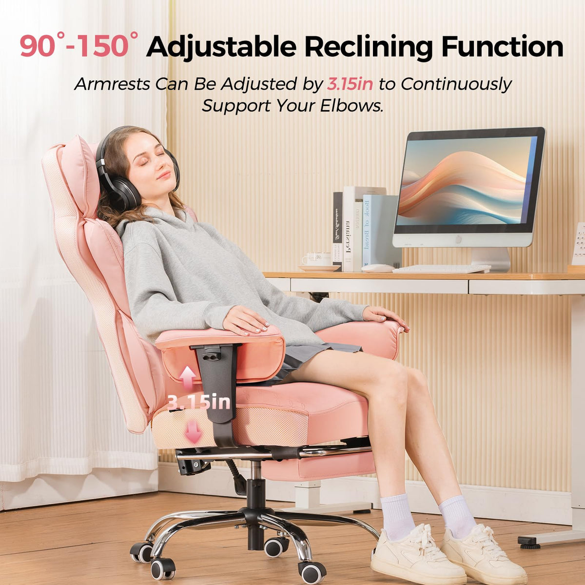 COMHOMA Desk Office Chair Big and Tall Office Chairs Ergonomic Gaming Chairs with Wide Seat Leather High Back Chair with Foot Rest Adjustable Armrests Pocket Spring Lumbar Support