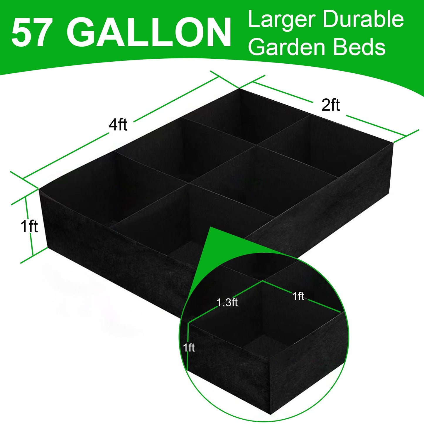 KONGDY 6 Grids Plant Grow Bags, 4x2x1ft. 57 Gallon Potato Tomato Planter Durable Fabric Garden Grow Bags for Outdoor Garden Flowers Vegetables 2 Packs