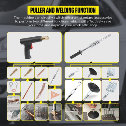Spot Welder Dent Puller 3800A Dent Puller Machine 6 Modes Dent Puller Welder Intelligent Induction Stud Welder Smaller Welding Spots Auto Car Body Dent Puller Repair Kit 110V with Overheat Protection