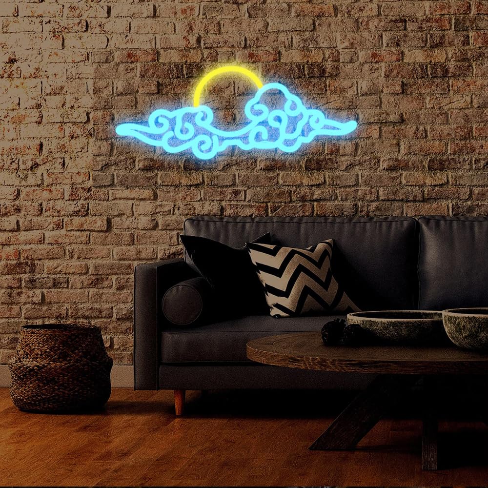 Sunset Sunrise Neon Sign Dimmable anime cloud Led Signs for Wall Decor Room Decor Bedroom Anime-themed for Men cave Office Bar Birthday Party Christmas(Ice Blue Orange)