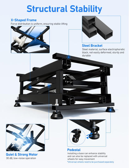 DIHOOL Electric Scissor Lift Table, 265Lbs Load, 10.43"-43.31" Height Adjustable Lifting Platform, Super Quiet with Remote & WiFi Control, Obstruction Detection, AC/DC Power for Home/Industrial Use