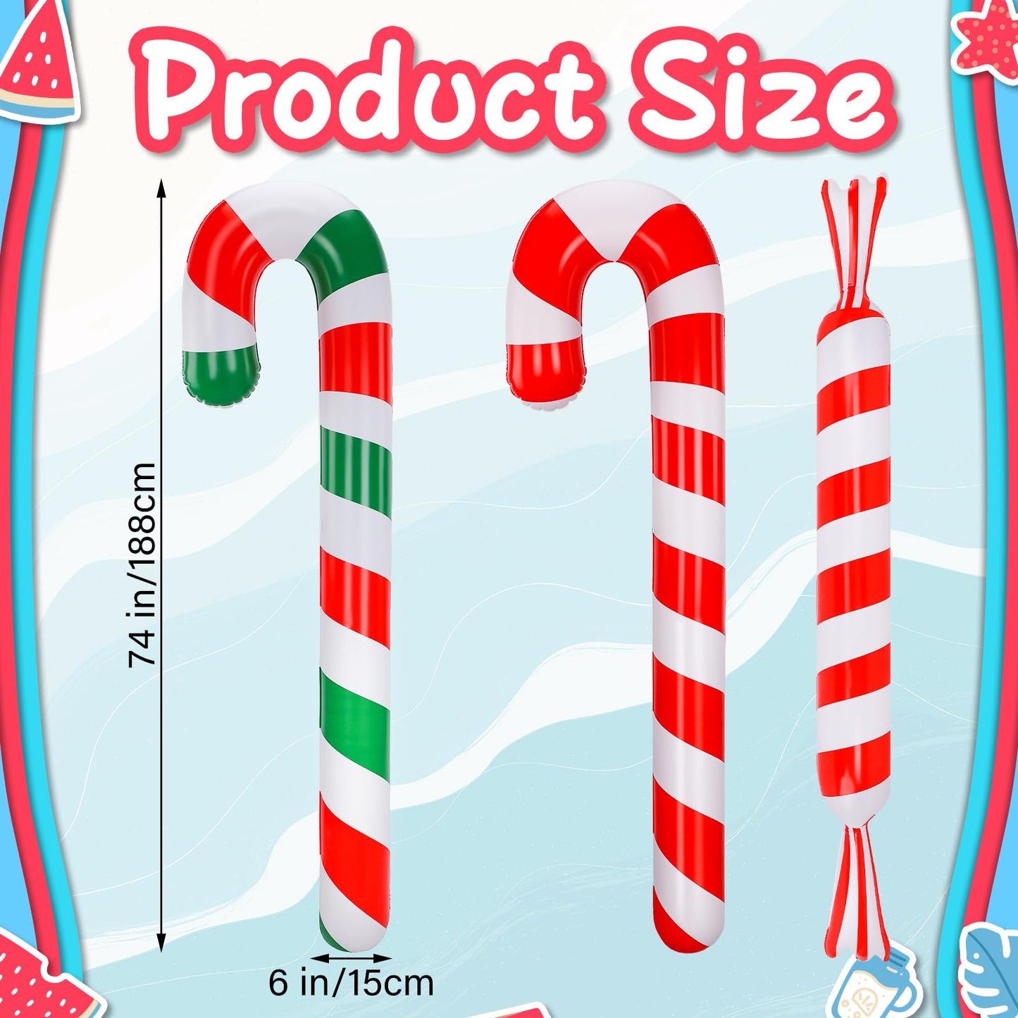 Rotatingpals 6 Pcs 6.17 ft Christmas Pool Floats Inflatable Candy Canes Jumbo Christmas in July Decorations Large Inflatable Pool Noodle Blow up Candy Cane Balloons for Xmas Ornaments Yard Garden Lawn
