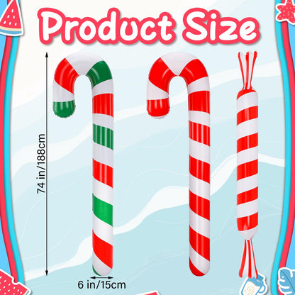Rotatingpals 6 Pcs 6.17 ft Christmas Pool Floats Inflatable Candy Canes Jumbo Christmas in July Decorations Large Inflatable Pool Noodle Blow up Candy Cane Balloons for Xmas Ornaments Yard Garden Lawn