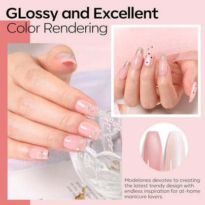 modelones Gel Nail Polish Set 2 Pcs 15ml French Manicure Kit White Nude Pink Jelly Sheer Gel Polish Soak Off UV LED Classic French Tip Gel Polish Natural Nail Art DIY Gift for Women