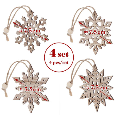Wooden Snowflakes Christmas Ornaments 16Pcs Tree Hanging Decorations Rustic Wood Crafts