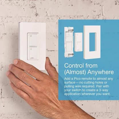 Lutron Caseta Smart Switch 3-Way Kit, with Pico Remote, Wallplate, Wall Bracket for LED Lights and Fans, 5 Amp, Neutral Required, P-PKG1WS-WH