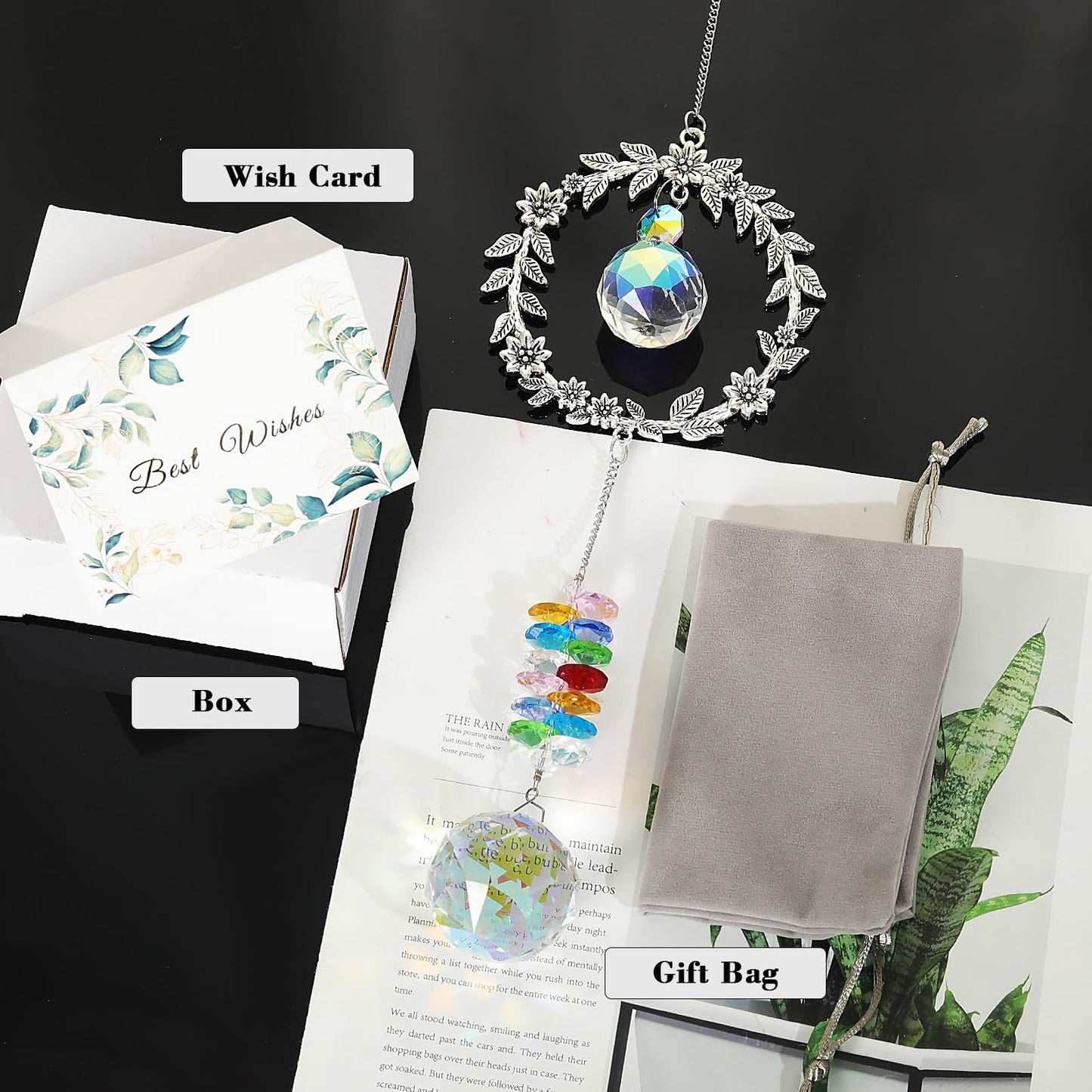 LONGSHENG - SINCE 2001 - Crystal Suncatcher for Windows Rainbow Maker Hanging Ornament Gifts for Family,Friends Sun Catcher Gifts for Mother’s Day Birthday Thanksgiving with Best Wishes Card Gift Bag
