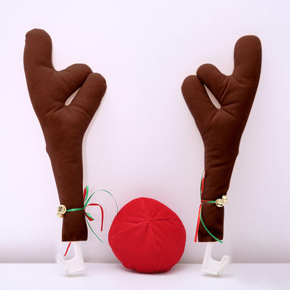 JazSwirl Brown Reindeer Antlers for Cars, Christmas Car Decoration Set, Christmas Car Decoration, Car Reindeer Antlers & Nose for Christmas, Car Antlers Antenna Toppers for Christmas