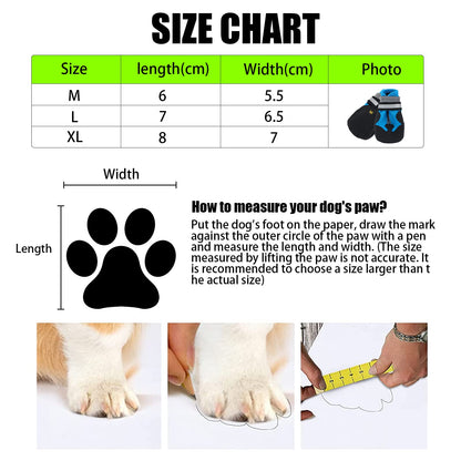 Dog Boots, Set of 4 Waterproof Dog Shoes with Reflective Straps Anti-Slip Sole Outdoor Paw Protectors Puppy Shoes for Small Medium Dogs Autumn Winter (Blue, L)
