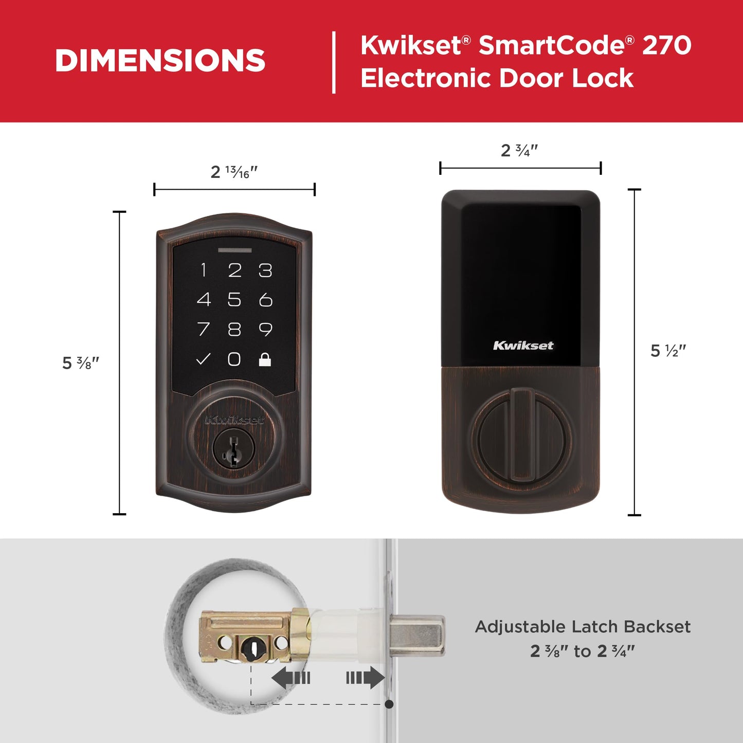 Kwikset SmartCode 270 Keyless Entry Electronic Touchpad Deadbolt Door Lock with Auto-Lock, Custom User Codes, Advanced Security in Satin Nickel Traditional