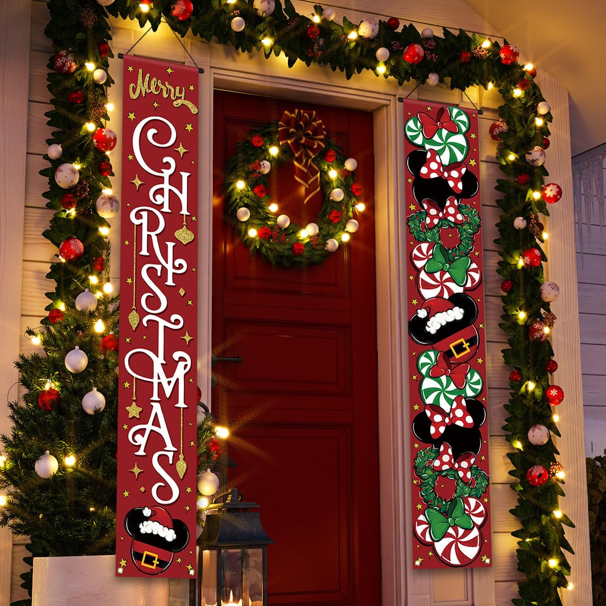 Christmas Cartoon Mouse Welcome Sign - New Year Winter Xmas Decor - Red Christmas Decorations for Home Party