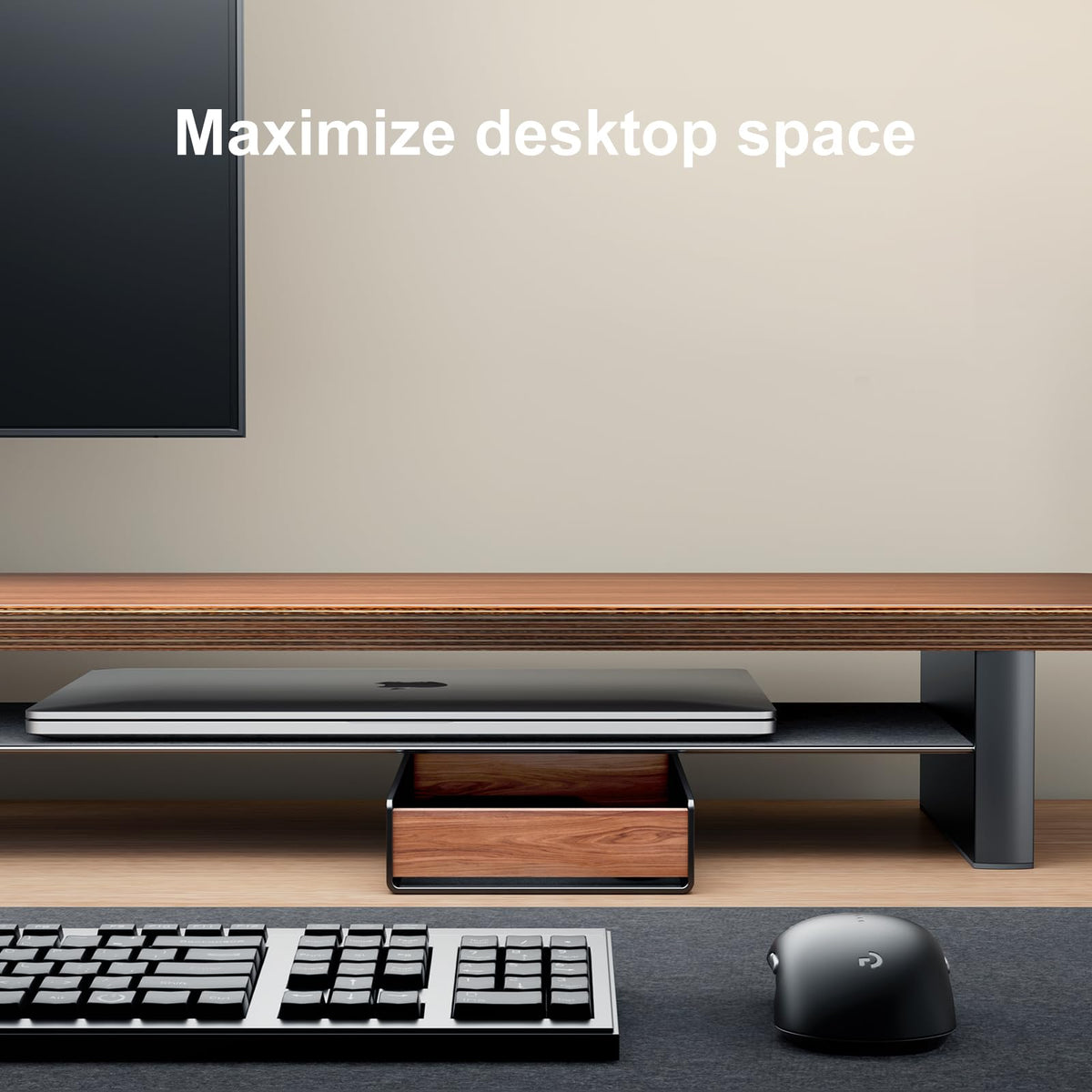 UPERGO Desk Tray Organizer Drawer for Home Office, Walnut Desk Organizer Tray for Keys, Pen, Watch