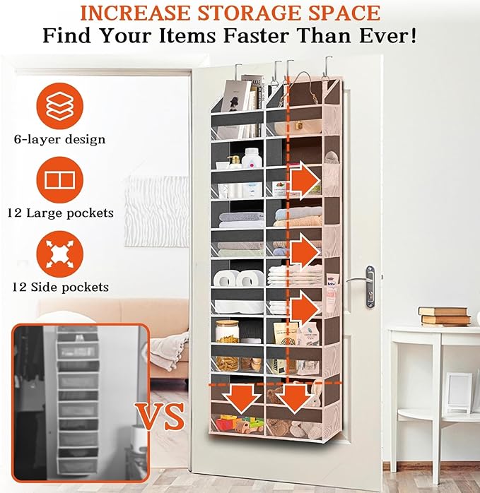2 Pack Over The Door Organizer 6 Tiers, Extra Large Behind Door Storage of 12