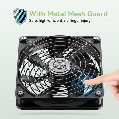 ELUTENG USB Fan 120mm with Digital Temperature Controller, PC Fan 1500RPM 3 Adjustable Speeds with Metal Grill for Laptop/TV Box/AV Cabinet/PS5/Router