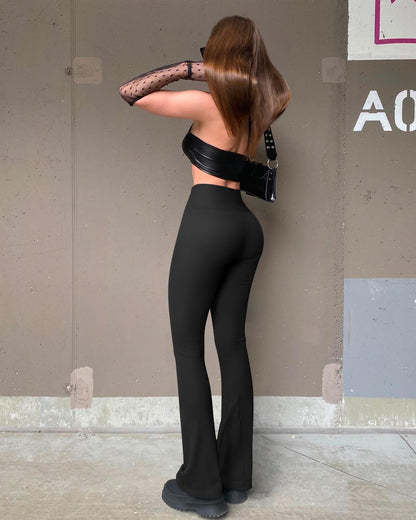 OQQ Women's 2 Piece Yoga Pants Ribbed Seamless Workout High Waist Bell Bottoms Flare Leggings