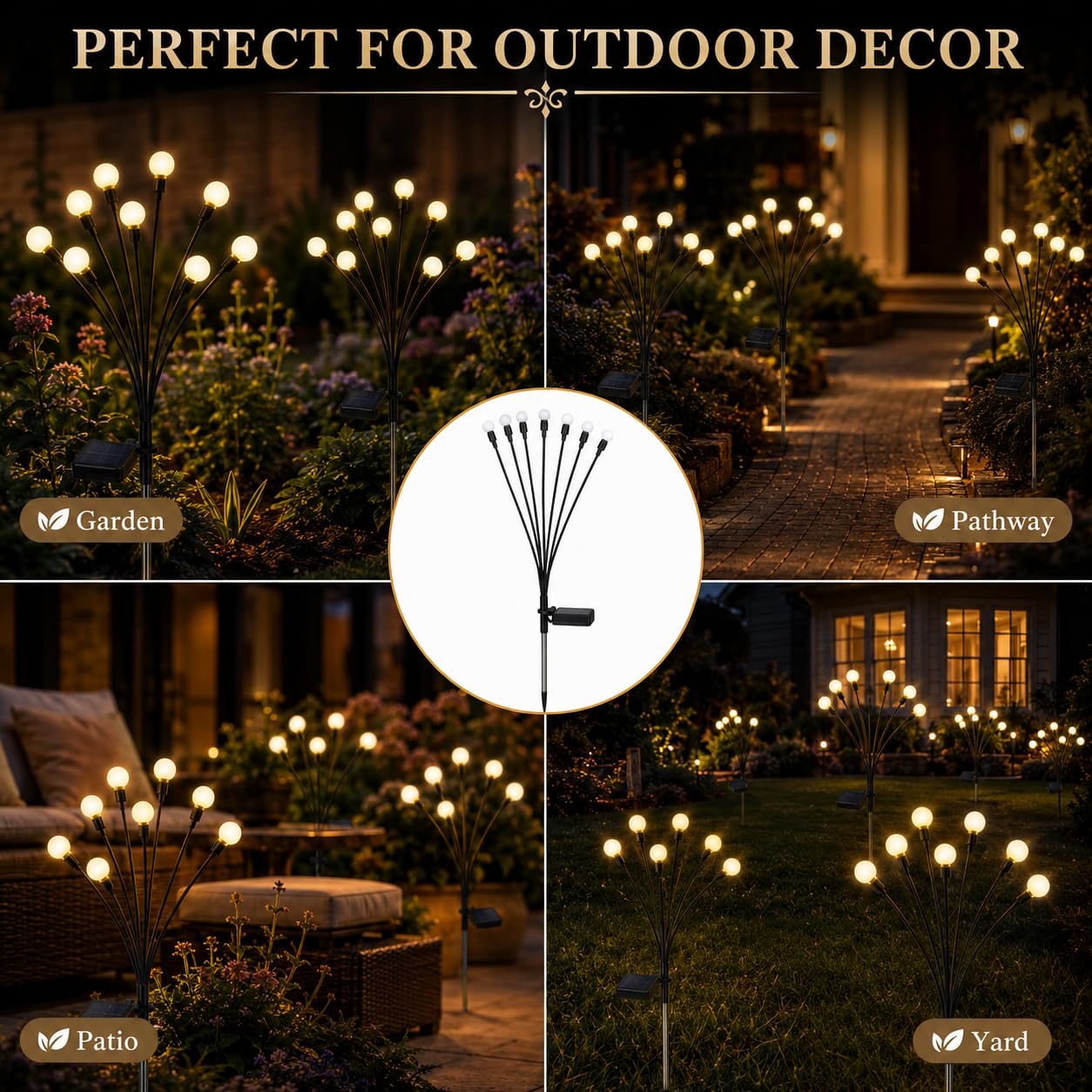 VerveAura 2 Pack IP65 Waterproof Solar Firefly Lights, 16 LED Warm White Swaying Lamps with Realistic Effect, Wind-Activated 8 Hrs Runtime No Wiring for Landscape Yard Patio Halloween Christmas Decor